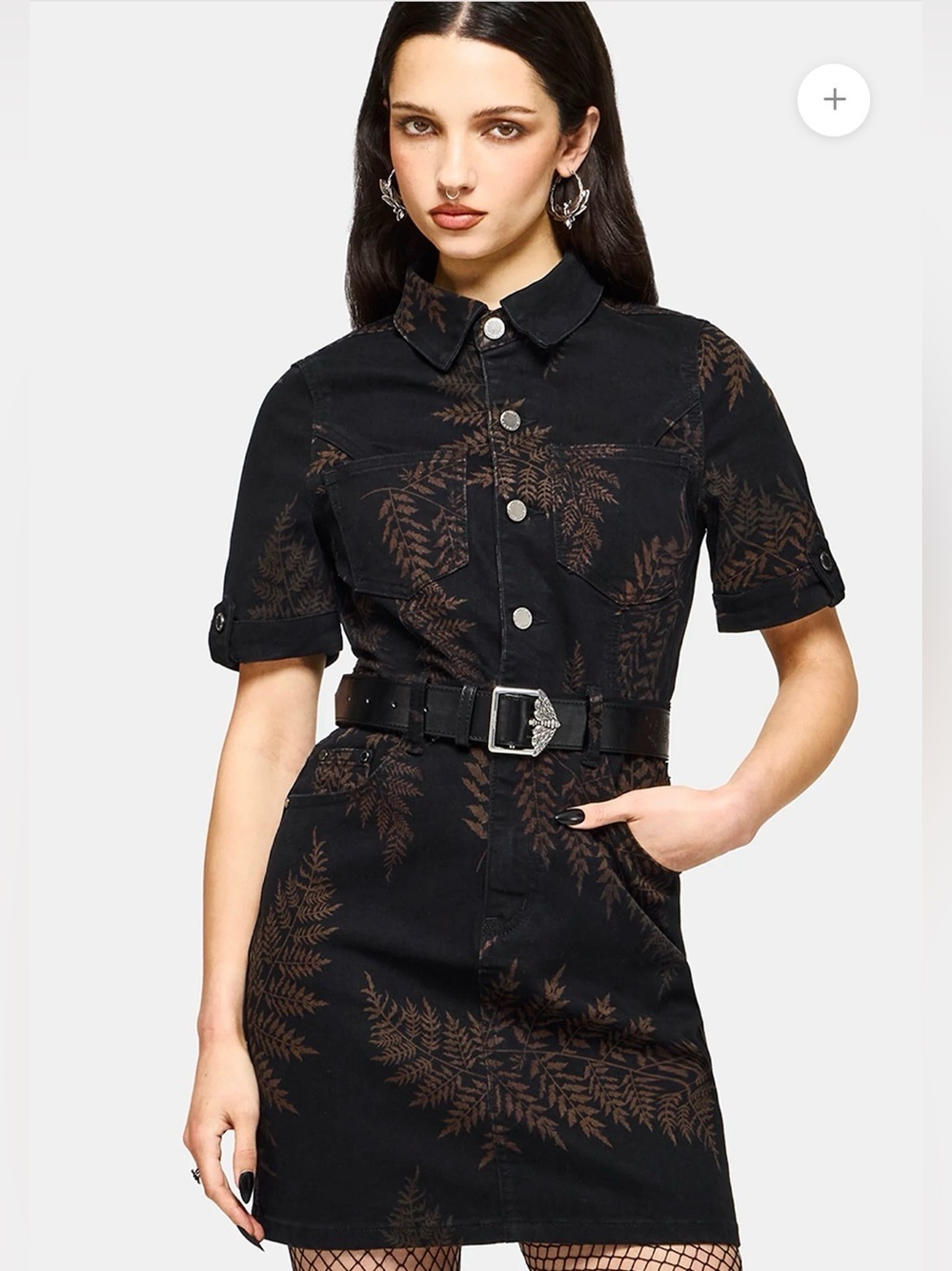 NWT Disturbia Ruin Fern Printed Denim Mini Shirt Dress size US 6